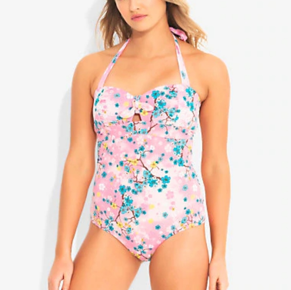 NWT Pink Retro Cherry Blossom Vintage Swimsuit